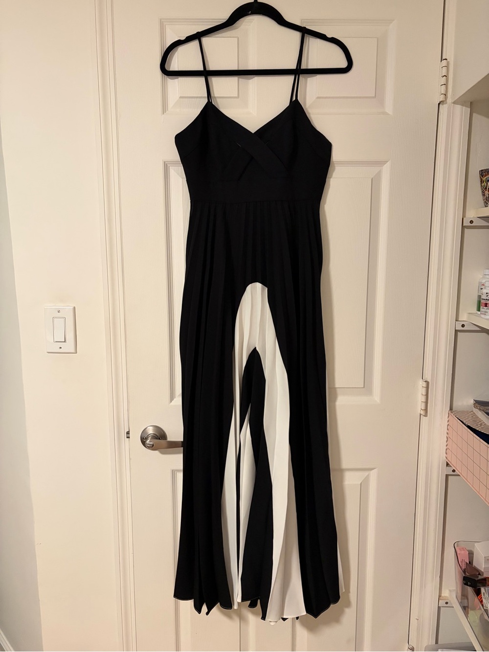 Hayden Black and White Spaghetti Strap Pleated Maxi Dress